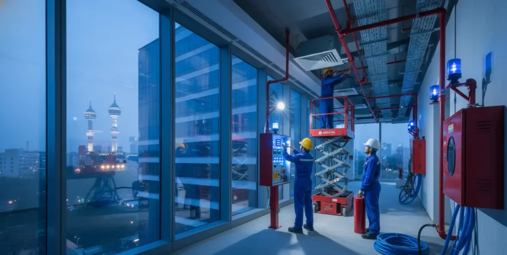 Installation of commercial fire safety equipment in Hyderabad office buildings
