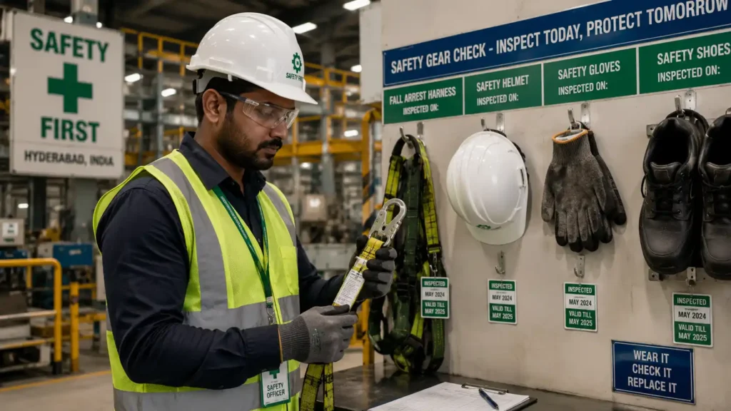Industrial safety equipment lifespan Hyderabad PPE inspection