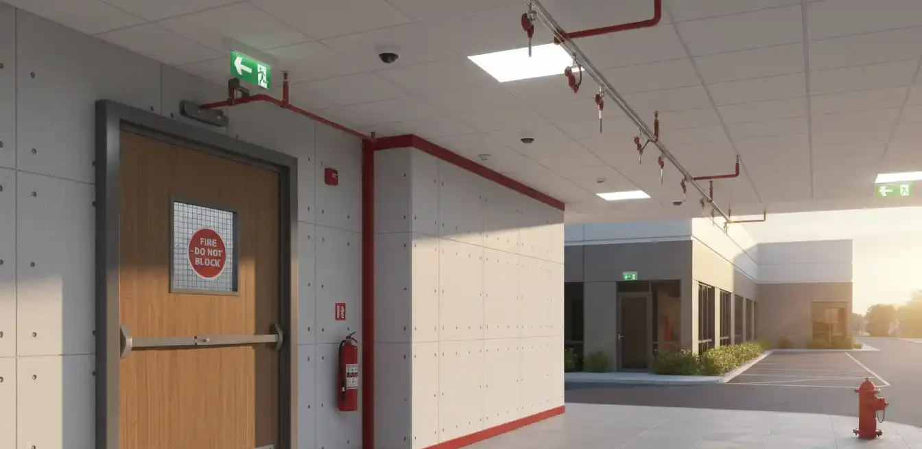 installation of fire resistant materials and doors in a commercial building