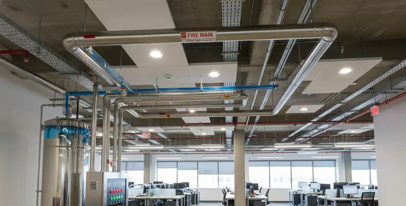 Water-based fire suppression system in a commercial building