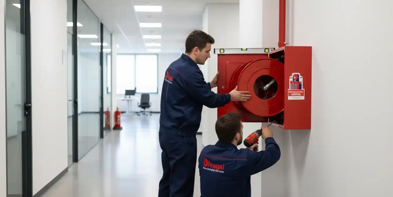 Professional installation of a commercial fire hose reel